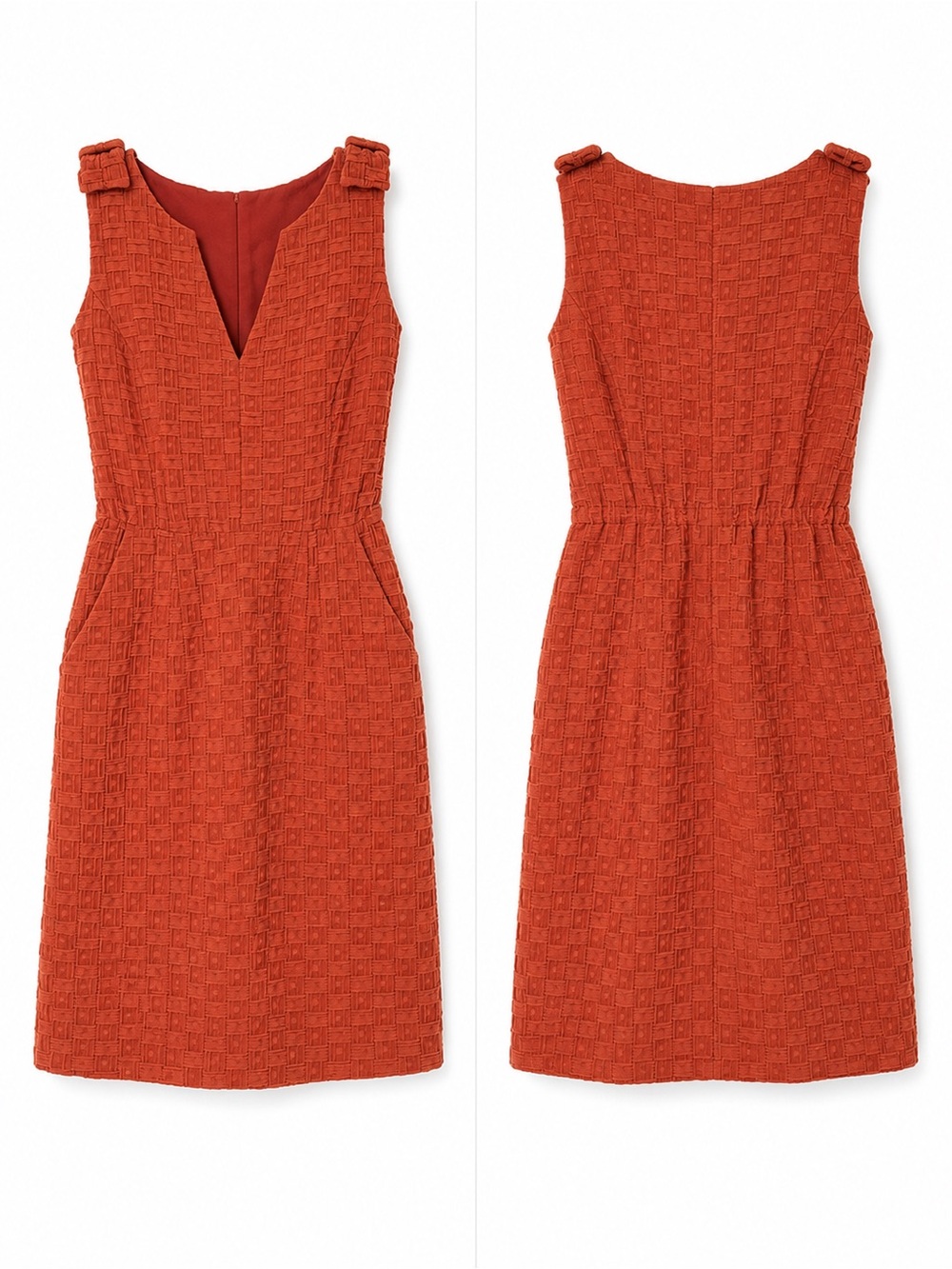 Anthropologie Tabitha Tema Basket Weave Textured Terracotta Dress Size 8 Bow - Picture 5 of 16